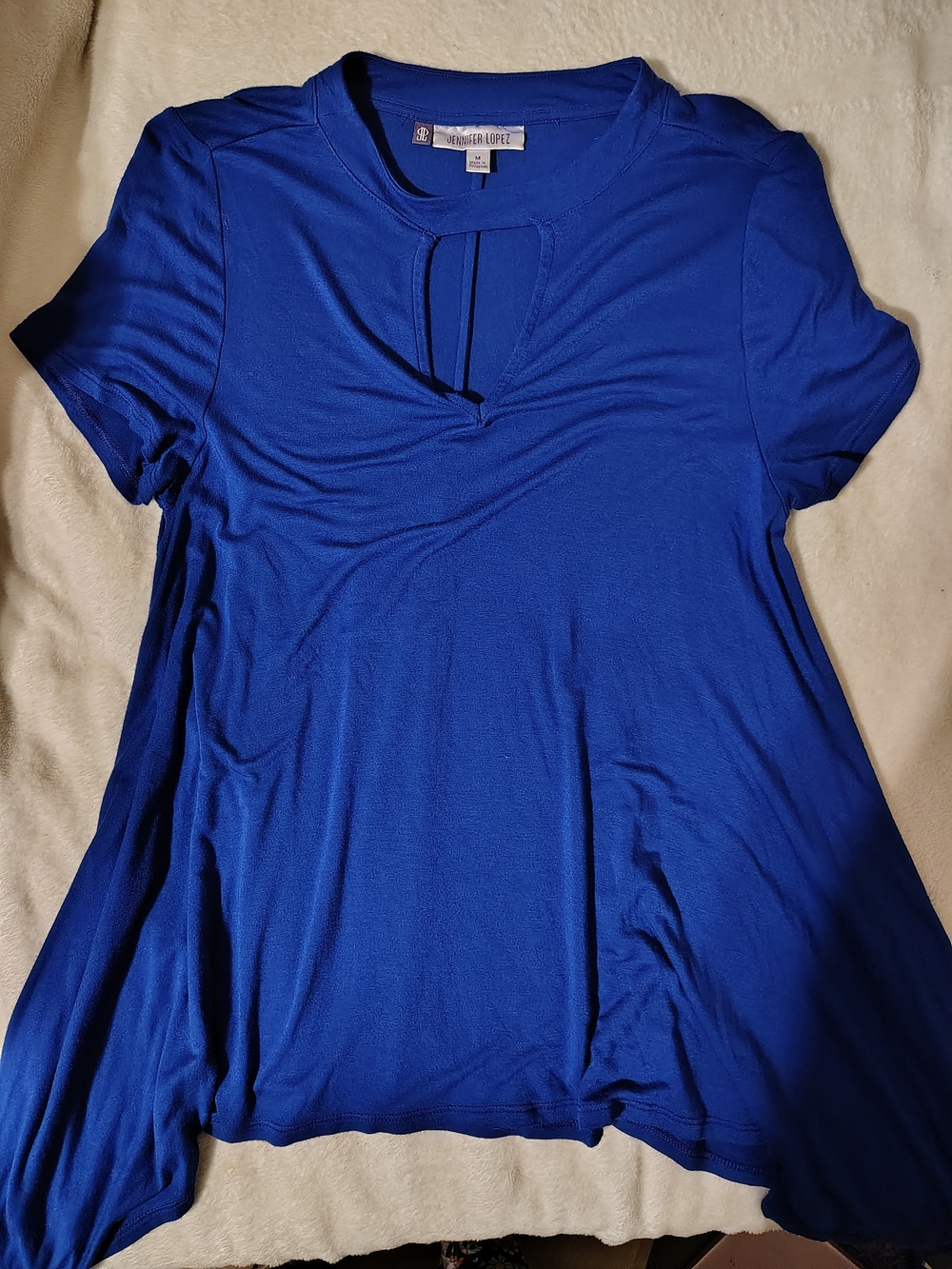 Jennifer Lopez Blue Short Sleeve Keyhole Front Tee